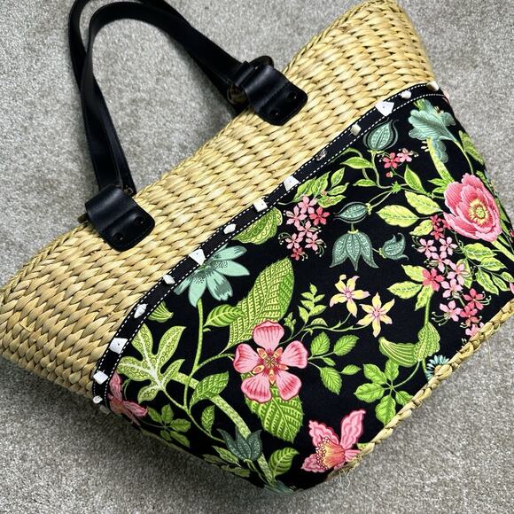 Vera Bradley Botanica Print Beach Tote Natural Woven Straw Sea Shell Bead Cruise - Picture 2 of 14